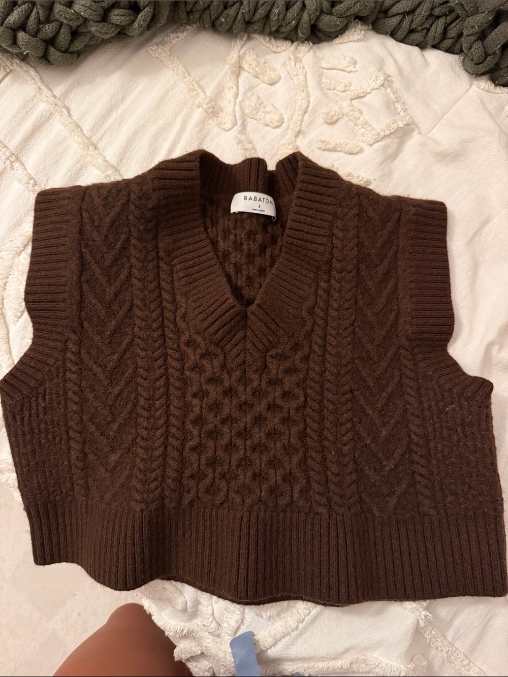 Babaton/ Aritzia Chocolate Brown Cable-Knit V-Neck Sweater Vest